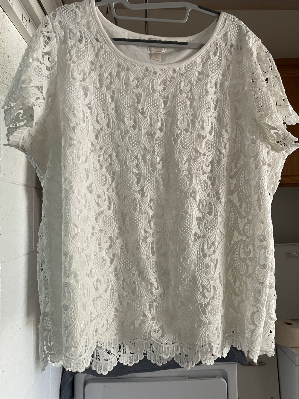 Chico's White Lace Short Sleeve Blouse